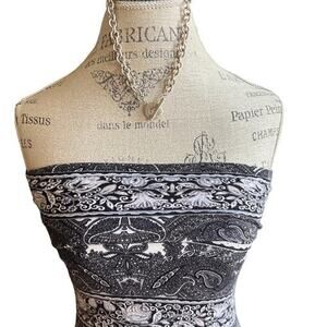 La Hearts Women's Black and White, Fold Down Waist, Paisley Maxi Skirt or Dress,